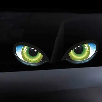 Komik Tasarım 3D Stereo Yansıtıcı Kedi Gözler Desen Araba Sticker Araba Yan Çamurluk Göz Çıkartmalar Yapışkanlı dikiz aynası Çıkartması