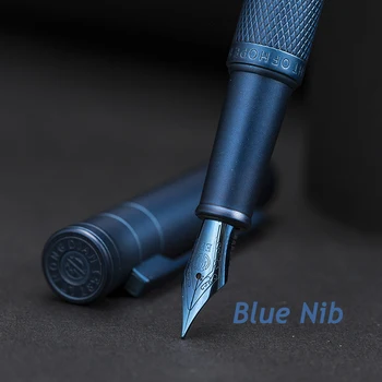 Hongdian Koyu Mavi Orman Metal dolma kalem Mavi EF / F / Bükülmüş Ucu Mürekkep Kalem Güzel Ağaç Doku İş Ofis Yazma Hediye