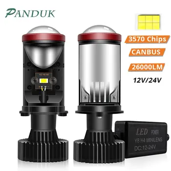 PANDUK Canbus H4 LED far lambaları 26000LM Lens Mini Projektör Lensler Otomatik araba farı Sis Farları 9003 / HB2 Hi / Lo ışın 6000K