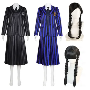 Addams Çarşamba Cosplay Kostüm Kız Öğrenciler Nevermore Koleji Okul Üniformaları Cadılar Bayramı Hediye Çocuklar İçin Karnaval Parti Etek Takım Elbise