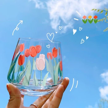 3D Gül Cam kulplu fincan Ev Kahvaltı Fincan Suyu Kahve Şeffaf Kupa sevimli Çay süt kupası copas de cristal de colores