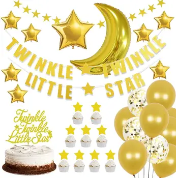 Twinkle Twinkle Little Star Bebek Duş Süslemeleri Yıldız Afiş Kek Topper Altın Ay Yıldız Balonlar Doğum Günü Cinsiyet Reveal