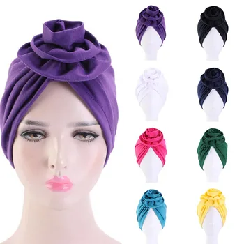 Yeni Kadın Türban Şapka Bohemian Çiçek Üst Düğümlü Türban Başörtüsü Kapaklar büküm Headwrap Bayanlar Hindistan Şapka Müslüman Başörtüsü femme