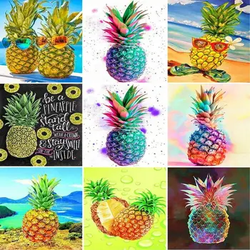 GATYZTORY 60x75cm Boya By Numbers Kitleri Çerçeve Renkli ananas Tuval Üzerine Sayılar Tarafından DIY Boyama Ev Dekor Dijital El Painti