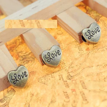 35 adet Antik bronz Büyük Delik kalp mektubu aşk Charms Boncuk Avrupa Bilezik Yapımı İçin kolye takı aksesuarları dıy