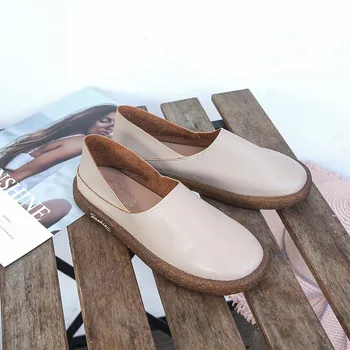 Ayakkabı Kadınlar için 2022 Sonbahar Yeni Yuvarlak Kafa düz ayakkabı Sığır Tendon Taban Japon Daireler Rahat Taze Loafer'lar Kadın A133
