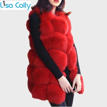 Lisa Colly Yüksek Kalite Kadınlar Faux Kürk Yelek Ceket Lüks Tilki Kürk Ceketler Dış Giyim Kış Sıcak Kürk Yelek