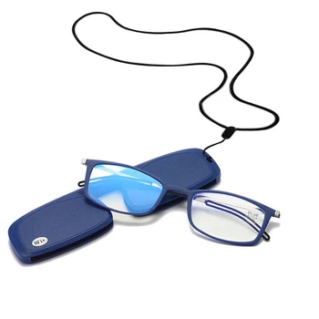 Mini Anti-mavi ışık okuma gözlüğü Dikdörtgen Şekli Ultra Hafif Anahtarlık Durumda Günlük Taşıma-4 Renk gözlük