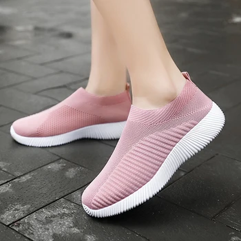 Kadın ayakkabısı Örgü Çorap Ayakkabı Kadın İlkbahar Yaz düz ayakkabı üzerinde Kayma Kadın Artı Boyutu Loafer'lar Flats Ayakkabı Yürüyüş Kadın