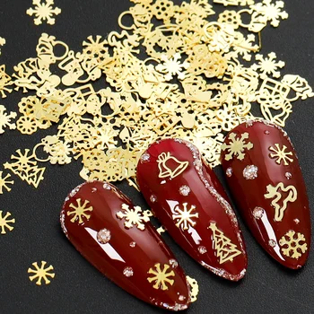 1 Kutu 3D DIY İnce Kar Tanesi Altın Noel Elemanı Çiçekler papyon Mektup metalik tırnak süsü Sanat İpuçları Sequins Manikür Tırnak Sanat Dekorasyon