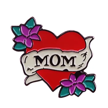 Anne Kalp Dövme Çiçek Hediye Anne için Emaye Metal Rozetleri Yaka Pin Broş Ceketler Kot moda takı Aksesuarları