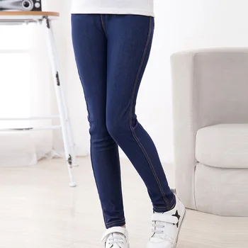 SheeCute Yeni Bahar Yaz Moda Kız Kalem örgü İmitasyon denim kumaş Kot Çocuklar Şeker Colore Orta Bel Tam Boy pantolon