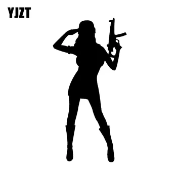 YJZT 8.5 * 16.6 CM Havalı Kız Makineli Tüfek Asker Grafik Araba Sticker Vinil Dekorasyon Motosiklet Çıkartmaları C12-0333