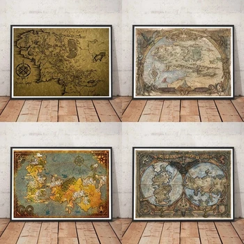 Vintage Dünya Haritası Posteri Ve Baskılar Duvar Sanatı Retro ve Nostaljik / Eski Haritalar Tuval Boyama Dekorasyon Oturma Odası İçin Cuadros