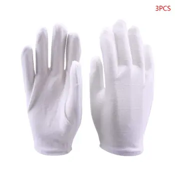 3 Pairs Beyaz pamuk eldivenler Sikke Eldiven Kadın Erkek Kuru Eller Hizmet Arşiv Temizleme Takı Gümüş Muayene