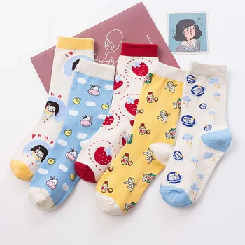 Japon Kore Tarzı Kawaii Karikatür komik çoraplar Kadınlar Melek İnek Bayan Sevimli Çorap Sonbahar Kış 092602