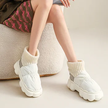 Kadın yarım çizmeler Yüksek Topuklu Kalın tabanlı Su Geçirmez Açık pamuklu ayakkabılar Kış Artı Kadife Sıcak Tutmak Bayanlar kar botu