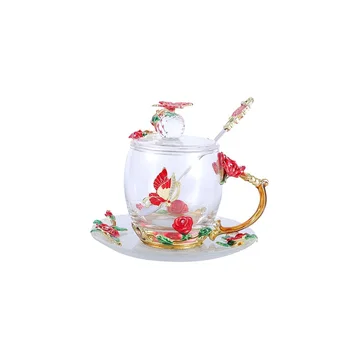 320 ml Güzellik Ve Yenilik Emaye Kahve Fincanı Kupa çiçek çayı Cam Bardak Sıcak ve Soğuk İçecekler için çay bardağı kaşık seti Mükemmel Düğün