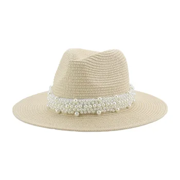 Yeni güneş şapkaları Kadın Erkek Yaz Bahar Yuvarlak Üst Inci Hasır Şapkalar Açık Plaj Güneş Koruyucu Kadın Şapka Yeni Sombreros De Mujer