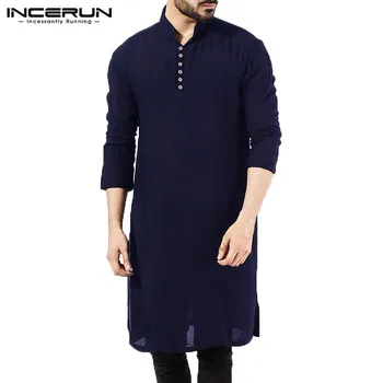Marka Temel Erkek Gömlek Uzun Kollu Elbise İslami Giyim Chemise Zarif Kaftan Robe Pakistanlı Erkek Giysileri S-5XL