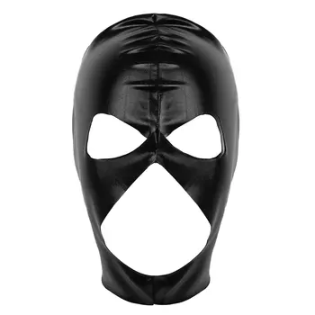 Unisex Lateks Maske Seksi Rol Oynamak Parlak Metalik Açık Gözler ve Ağız Başlık Tam Yüz Maskesi Hood Cosplay Seksi Kostüm Maskeleri
