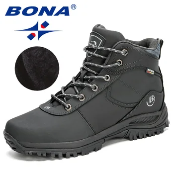 BONA 2020 Yeni Varış Nubuk deri ayakkabı Kışlık Botlar Erkekler Sıcak Ayakkabı Açık Kaymaz Ayak Bileği Peluş Kar Botları Masculino