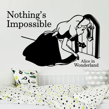 Karikatür Alice in Wonderland Hiçbir Şey İmkansız Alıntı Duvar Sticker Kız Odası Kreş Alice in Wonderland Alıntı Duvar Çıkartması