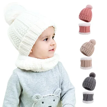 Yenidoğan Bebek Bere Şapka Eşarp Seti Toddler Şapka Kız Erkek Kış sıcak Örme Yün Hemming Şapka Çocuk Şapka Kaput Kap балаклава
