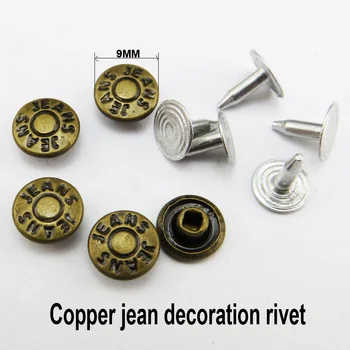 50 ADET Bakır Bronz Ton Jean Perçin Dekorasyon Düğmeleri 9MM Dikiş Elbise Aksesuarları Çantası Uyar Pantolon Perçin MR-036
