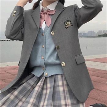 Kız Öğrenci Takım Elbise Ceket Gri Japonya okul üniforması s Mont Bahar Sonbahar İngiliz Kampüs okul üniforması Ceket Blazer Jk Kızlar
