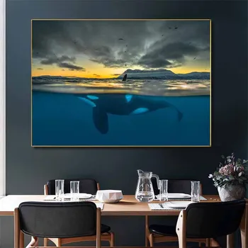 Hayvan Katil Balina Polar Gece Cetacean Tuval Boyama Posterler ve Baskılar Duvar Resmi Oturma Odası Ev Dekor Yok çerçeve