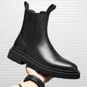 2021 Sonbahar Yeni Chelsea Çizmeler Erkekler için Siyah Çizmeler platform ayakkabılar Moda yarım çizmeler Kış üzerinde Kayma erkek ayakkabısı Yeni Botines Mujer