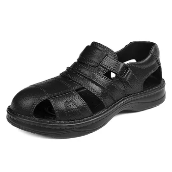 Yeni Yaz Erkek Sandalet Açık kaymaz Plaj PU Siyah Düz Balıkçı rahat ayakkabılar 2021 New2021