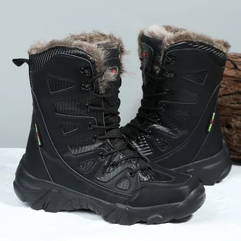 Moda Siyah Erkekler Trekking yürüyüş Botları Açık Kış Trekking Sneakers Peluş Sıcak Askeri Erkek Botları Yüksek top taktik ayakkabı