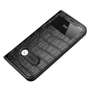 Solque Hakiki açılır deri kılıf Kapak iphone için kılıf 11 Pro Max 11Pro Telefon Erkekler Lüks Croco Mıknatıs Pencere Standı İnce Kabuk