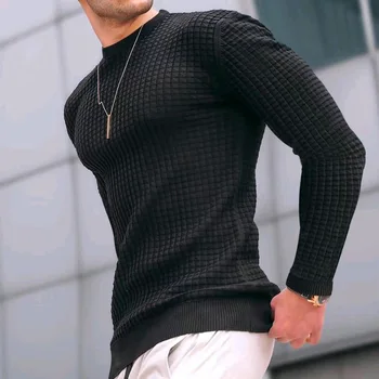 Yeni Moda erkek Rahat Uzun kollu Slim Fit Temel Örme Kazak Kazak Erkek Yuvarlak Yaka Sonbahar Kış Üstleri pamuklu tişört