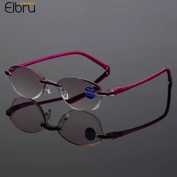 Elbru'nun +1.0+1.5 +2.0+2.5+3.5+4.0 Çerçevesiz Anti-mavi ışınları okuma gözlüğü Retro kadın presbiyopi reçete gözlük Unisex