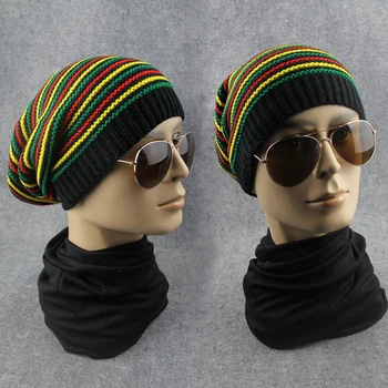 Yeni Şık Bob Marley Reggae Şapka Jamaikalı Pom Slouch Baggy Bere Şerit Ağız Pamuk Kış İsıtıcı Visor Şerit Kap