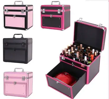 Kadın taşınabilir tırnak kutusu organizatör büyük kozmetik bavul makyaj organizatör tırnak kutusu organizatör vaka kadın Tırnak Araçları saklama kutusu