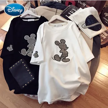 Disney Kadın giyim çift moda Mickey mouse karikatür mektup baskı O-boyun kısa kollu sevimli fare kadın bol tişört