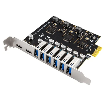 USB 3.2 Kart PCIe X1 USB Gen1 5 Gbps 8 Port (6 USB A + 2 Tip C) çip VL805 + NEC720210 Dönüştürücü Adaptör Genişleme PCIE Splitter