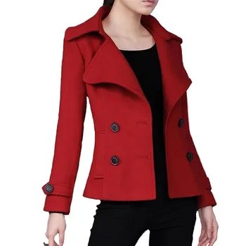 Siyah Kırmızı Ceket Kadın Yün Karışımları Kış 2022 Yaka Uzun Kollu Cep İnce Sıcak Rahat kadın mont Şık Kadın Dış Giyim N105