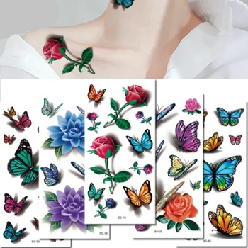 Kelebek Çiçek Arı Geçici Dövme Etiket Su Geçirmez Gül Örümcek Böcek Sahte Dövme Kadınlar için Kol Klavikula Vücut Sanatı Çıkartmalar
