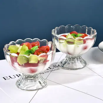 Dondurma Fincan Yaratıcı Avrupa Tarzı Dantel Cam Bardak Ev Sevimli Milkshake Tatlı Fincan Kalınlaşmış meyve kupası Çilek Shot Cam