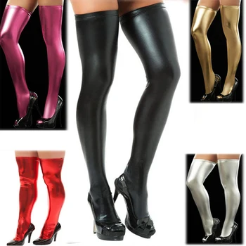 Yeni stil Kadın Artı Boyutu Lateks Çorap Seksi Gece Kulübü Çorap Kadın Kutup Dans Suni Deri Kalmak Uyluk Yüksek Çorap