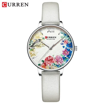 CURREN Beyaz Deri İzle Kadınlar için Saatler Moda Çiçek Kuvars Kol Saati Kadın Saat Reloj Mujer Takılar Bayanlar Hediye