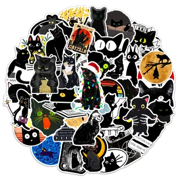 10/30/50/100Pcs Mistik Çıkartmalar Bagaj Albüm Telefon Gitar Laptop Araba Sevimli Hayvan Sticker Çizgi film Çocuk Oyuncak Siyah Kedi Kawaii 