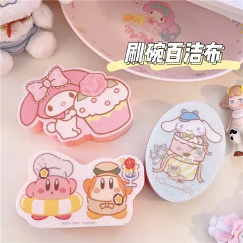 Sanrioed Kawaii Cinnamoroll My Melody Kirby Ev Bulaşık Yıkama Süngeri Anime Sevimli Mutfak Temizlik Bezi Emici Sünger