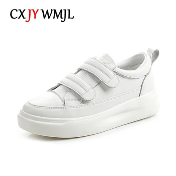 CXJYWMJL Hakiki Deri Kadın Platformu Sneakers Kanca ve Döngü Spor küçük beyaz ayakkabı Bayanlar Kalın Tabanlı vulkanize ayakkabı Daireler