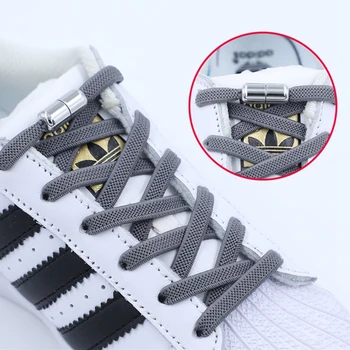 1 Çift Hiçbir Kravat Ayakkabı Bağcıkları Düz Elastik Ayakabı Çocuklar Yetişkin Sneakers Güvenlik Tembel Dantel Unisex Moda Hızlı Metal Kilit Ayakkabı Bağı